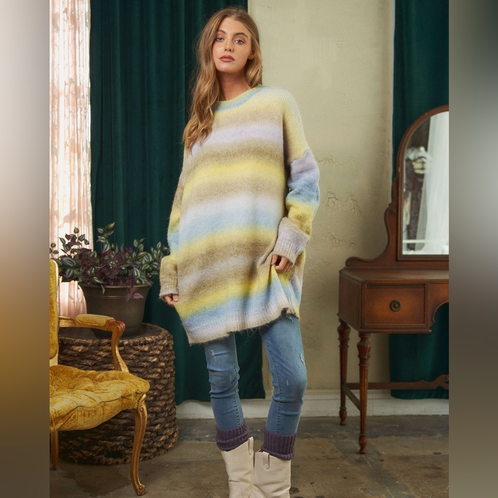 #3 CLOSEOUT SALE New! Oversized Long Multi Colored Sweater with pockets - Picture 4 of 4
